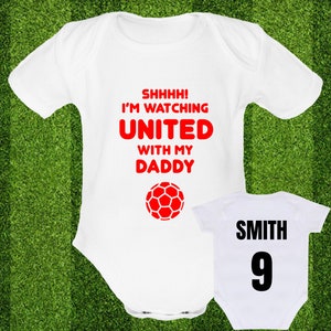 Psychobaby GRATIS AANPASSING met Daddy UNITED baby Grow United Man Opa Babygrow Manchester Vest Gepersonaliseerde United Football Fan Utd