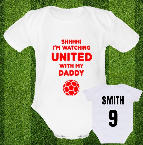 Psychobaby FREE CUSTOMISATION with Daddy UNITED baby grow united man grandad babygrow manchester vest personalised united football fan Utd