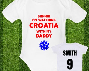 Psychobaby FREE CUSTOMISATION with Daddy CROATIA baby grow grandad babygrow vest personalised football fan national team austrian gift euro