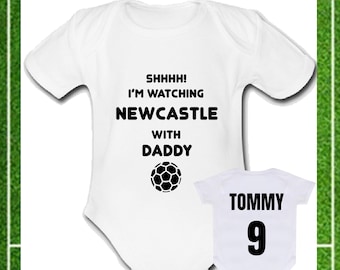 Psychobaby Shhh! I'm Watching with Daddy NEWCASTLE Mummy Grandad baby grow united utd babygrow Unique football fan gift FREE PERSONALISATION