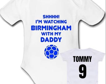 Psychobaby FREE CUSTOMISATION with Daddy BIRMINGHAM baby grow daddy grandad babygrow vest personalised football fan city custom name mummy