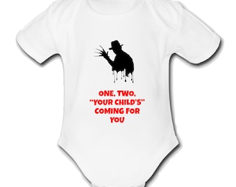 Psychobaby Freddie Personalised Custom Babygrow Baby vest grow bodysuit clothes Xmas top Cute Funny Unique Halloween