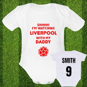 Psychobaby FREE CUSTOMISATION with Daddy LIVERPOOL baby grow daddy grandad babygrow vest personalised football fan fc custom name mummy