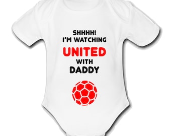 Psychobaby Shhh! I'm Watching with Daddy UNITED baby grow united man grandad babygrow manchester vest cute united football fan gift Utd