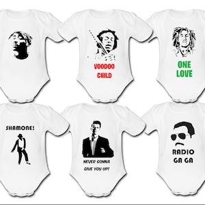 Famous People Music Baby Grow Unique Designs Tupac Michael Jackson Hendrix Bob Marley Rick Astley Freddie Mercury Bowie Elvis John Lennon