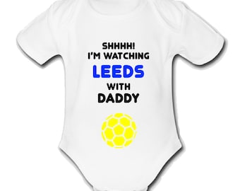Psychobaby Shhh! I'm Watching with Daddy Leeds baby grow united mummy grandad nana babygrow vest Xmas cute united football fan gift Utd