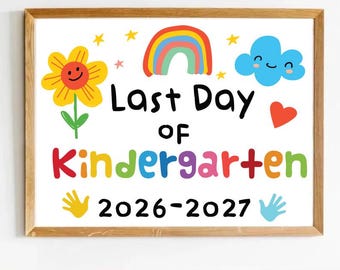 Last Day of Kindergarten Sign, Colorful School Photo Prop (Digital Download)