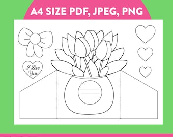 Printable Mother's Day Coloring Card, Floral Design (PDF, JPEG, PNG)
