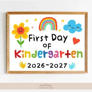 Primo giorno di asilo, cartello "Ritorno a scuola", stampabile per il primo giorno, foto scolastica, bambini e insegnanti, asilo 2026-2027
