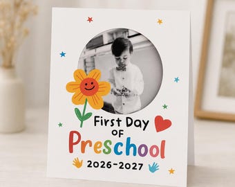 First Day of Preschool SVG PNG | Cricut Cut File | Preschool Keepsake Card | First Day School Photo Card | Back to School Printable