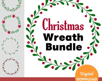 Christmas Wreath svg Bundle, Holly Wreath SVG, Christmas svg, Holiday Wreath , Cricut and Silhouette, instant download