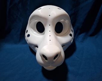 May include: White unfinished furry animal mask with large eye holes and a detailed nose.