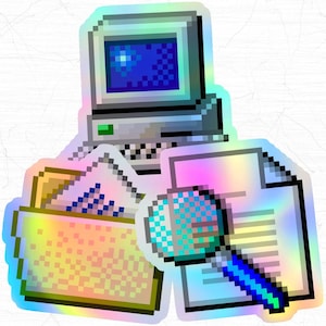 Paquete de pegatinas holográficas Y2K, Windows 98 retro // Búsqueda de archivos, carpetas y computadoras (paquete de 3)