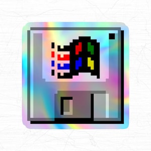 Holographic Y2K Floppy Disk Sticker, Retro Windows 98 || 48x48mm