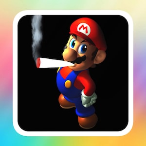Mario-sticker wiet, grappige Super Mario 420-meme || 54 x 56 mm