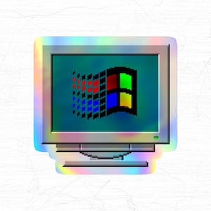 Holographic Y2K Sticker, Retro Windows 98 Monitor || 48x46mm