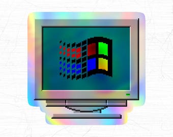 Pegatina holográfica Y2K, monitor retro de Windows 98 // 48 x 46 mm