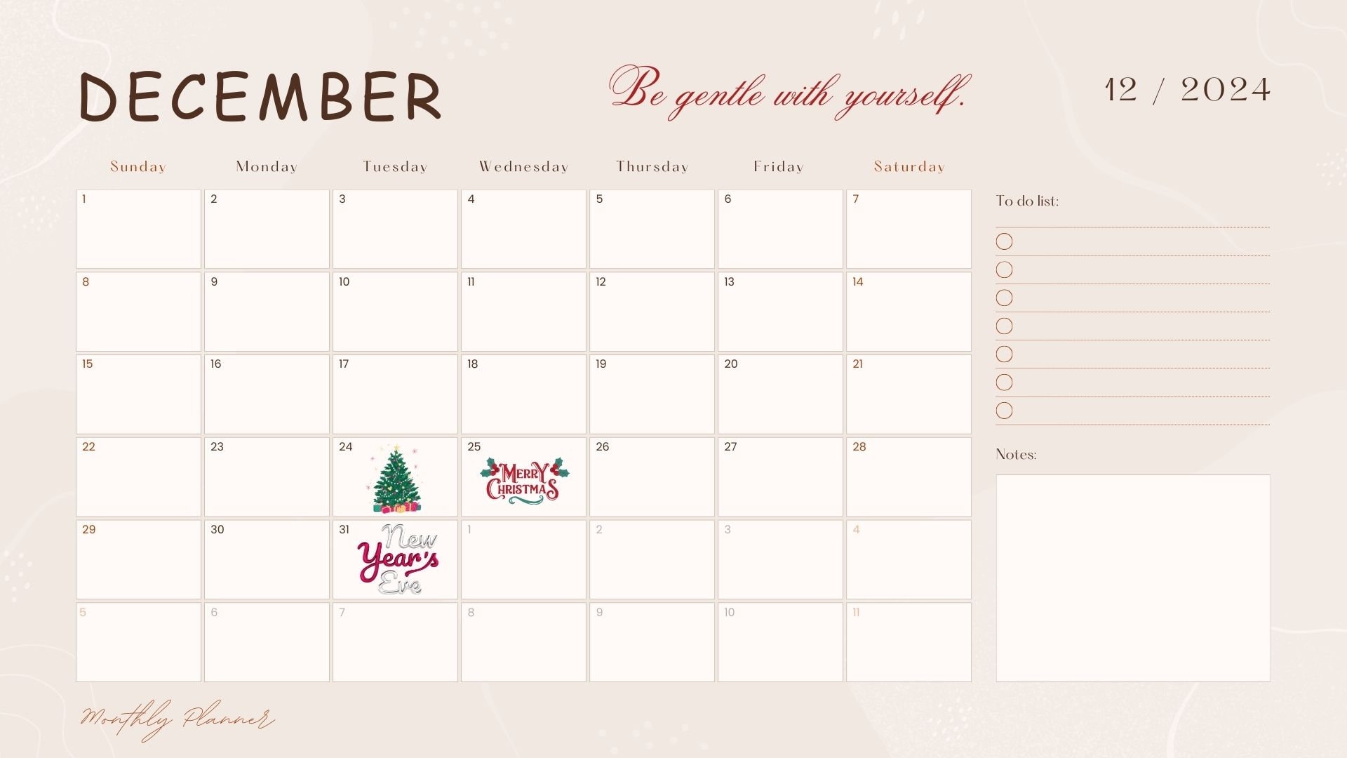 2024 Printable US Monthly Calendar With Federal Holidays Beige and Brown to  Do List, Quote and Notes Section Digital PDF Download - Etsy
