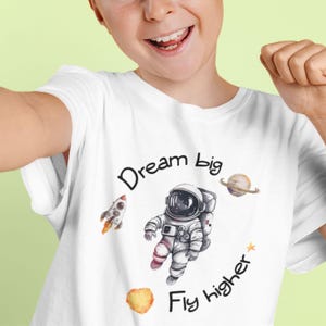 Kosmiczna koszulka dziecięca-kosmonauta, planety, gwiazdy Sun Moon, koszula astronauty, motyw kosmonauty, uczyń dzieci silnymi, lataj na Księżyc
