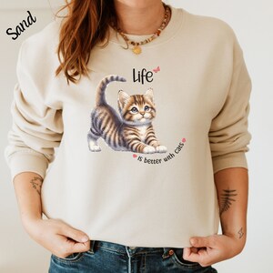 Damen Pullover mit süßer Katze für happy vibes  – Geschenk für Katzenmama - cats rules sweater mit Katzen Motiv - Katzen machen glücklich