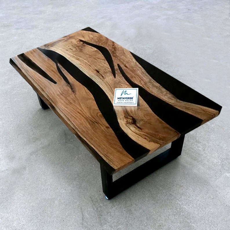 Epoxy Live End Table / Side Epoxy Table / Slice Wood Unique Mosaic / Wood  Artwork / Coffee Table / Pedestal / Epoxy Pine Cone River 