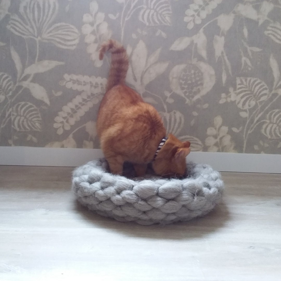 Digital Pattern Knit a Cat Basket With Wool Roving Etsy