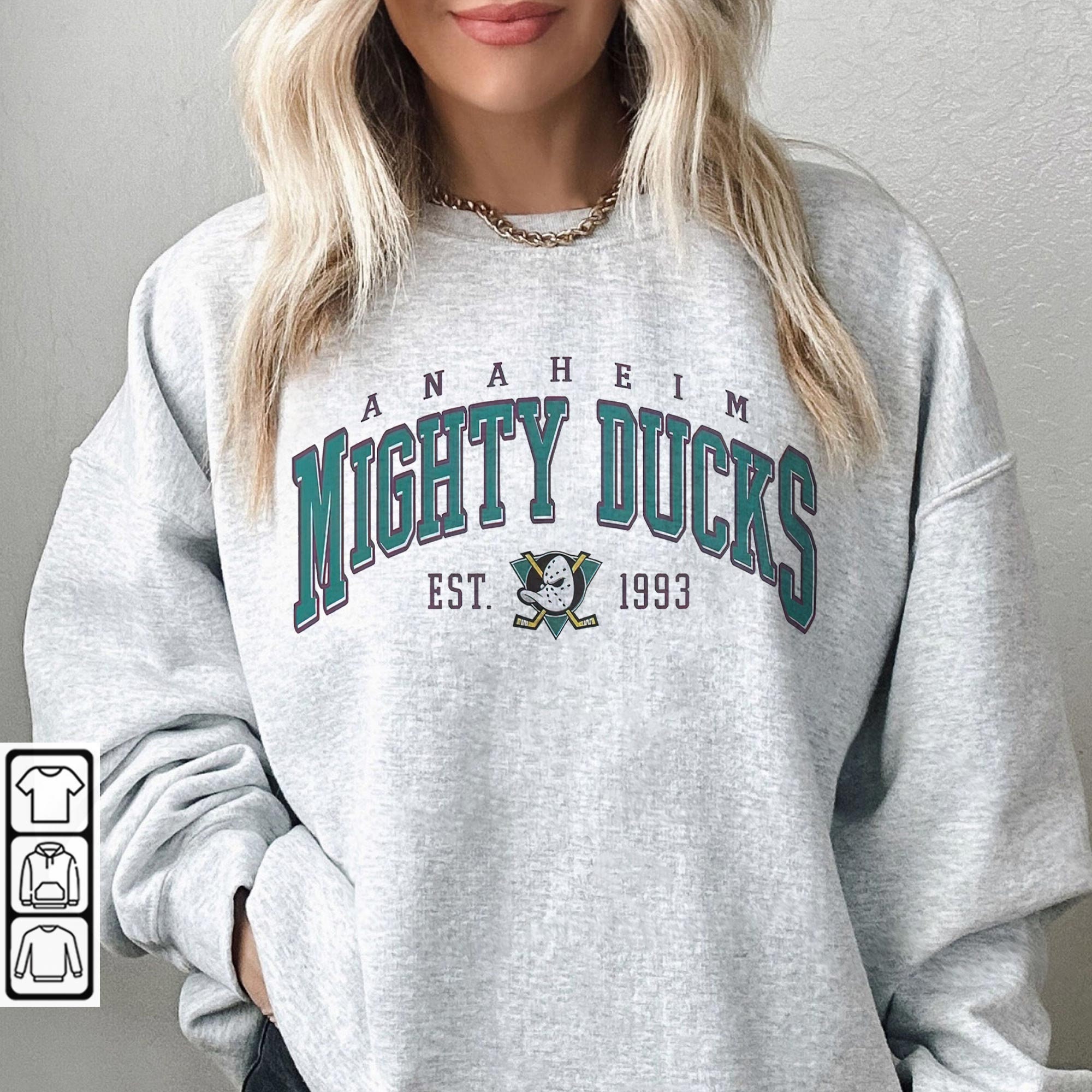 CustomCat Anaheim Mighty Ducks Orange County Vintage NHL Crewneck Sweatshirt Ash / 4XL