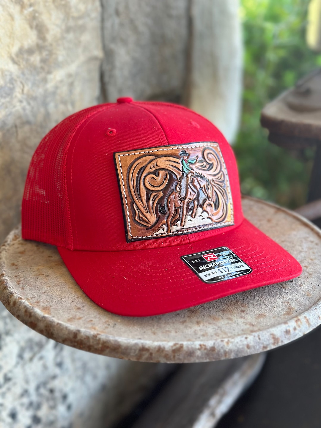 Tooled Leather Trucker Hat Western Flatbill Etsy