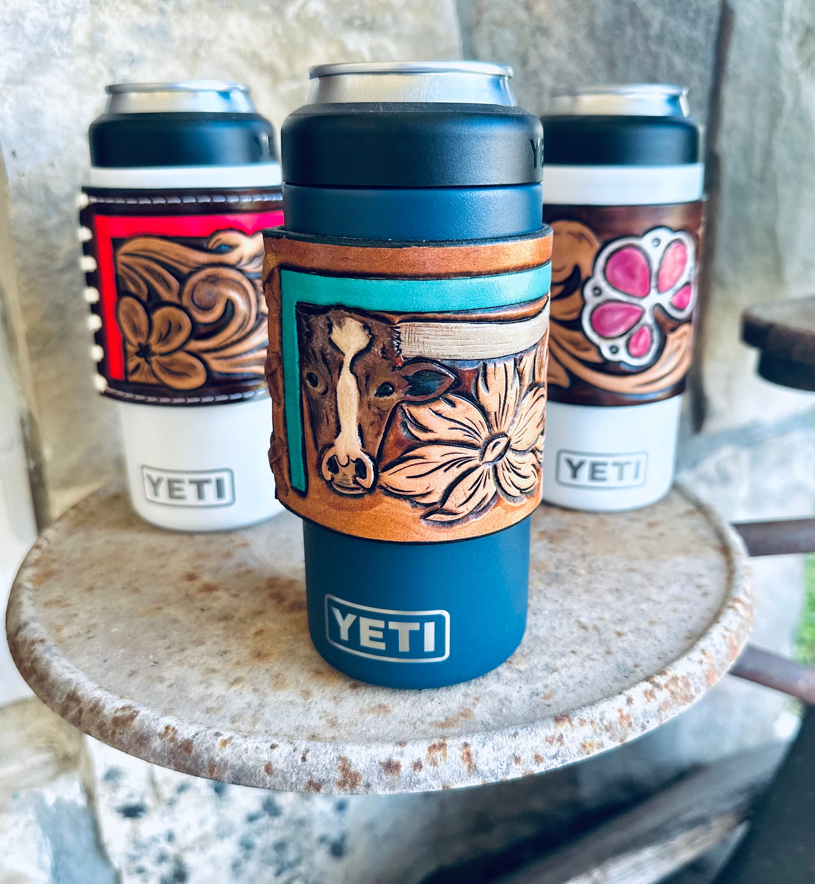 YETI - maricoco2769 Yeti Koozie With Steer and Floral Tooling - Etsy