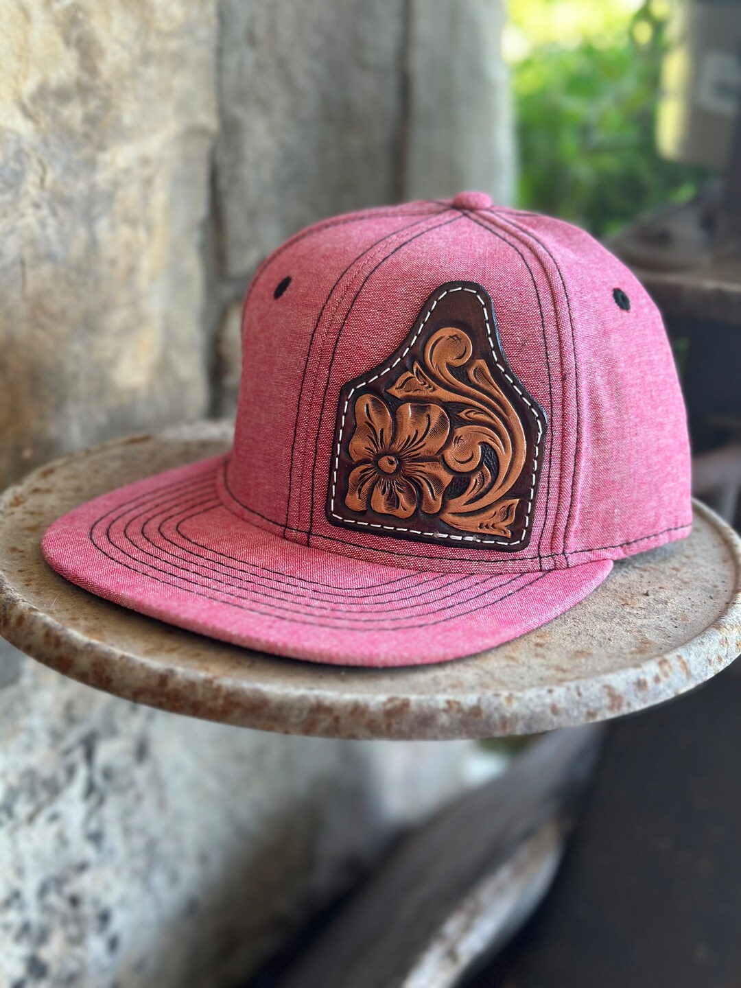 Tooled Leather Trucker Hat Western Flatbill Etsy