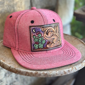 Tooled Leather Trucker Hat- Western Flatbill