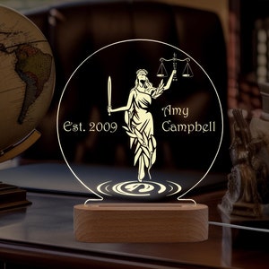 Personalized Lady Justice Night Light: Attorney Gift, Law Office Decor, Custom Lawyer Gift