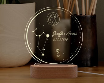 Astrology Night Light, Custom Zodiac Sign Night Light, Zodiac Sign Gifts, Personalized Night Light, Horoscope Gift for Her, Horoscope Gifts