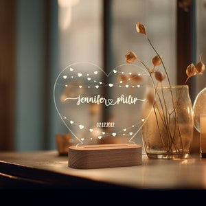 Veilleuse personnalisée pour couple, cadeaux romantiques pour couple, cadeaux d'anniversaire, cadeaux de fiançailles, veilleuse personnalisée, nom et date