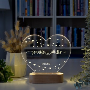 Luz nocturna personalizada para parejas, regalos románticos para parejas, regalos de aniversario, regalos de compromiso, luz nocturna personalizada, nombre y fecha imagen 9