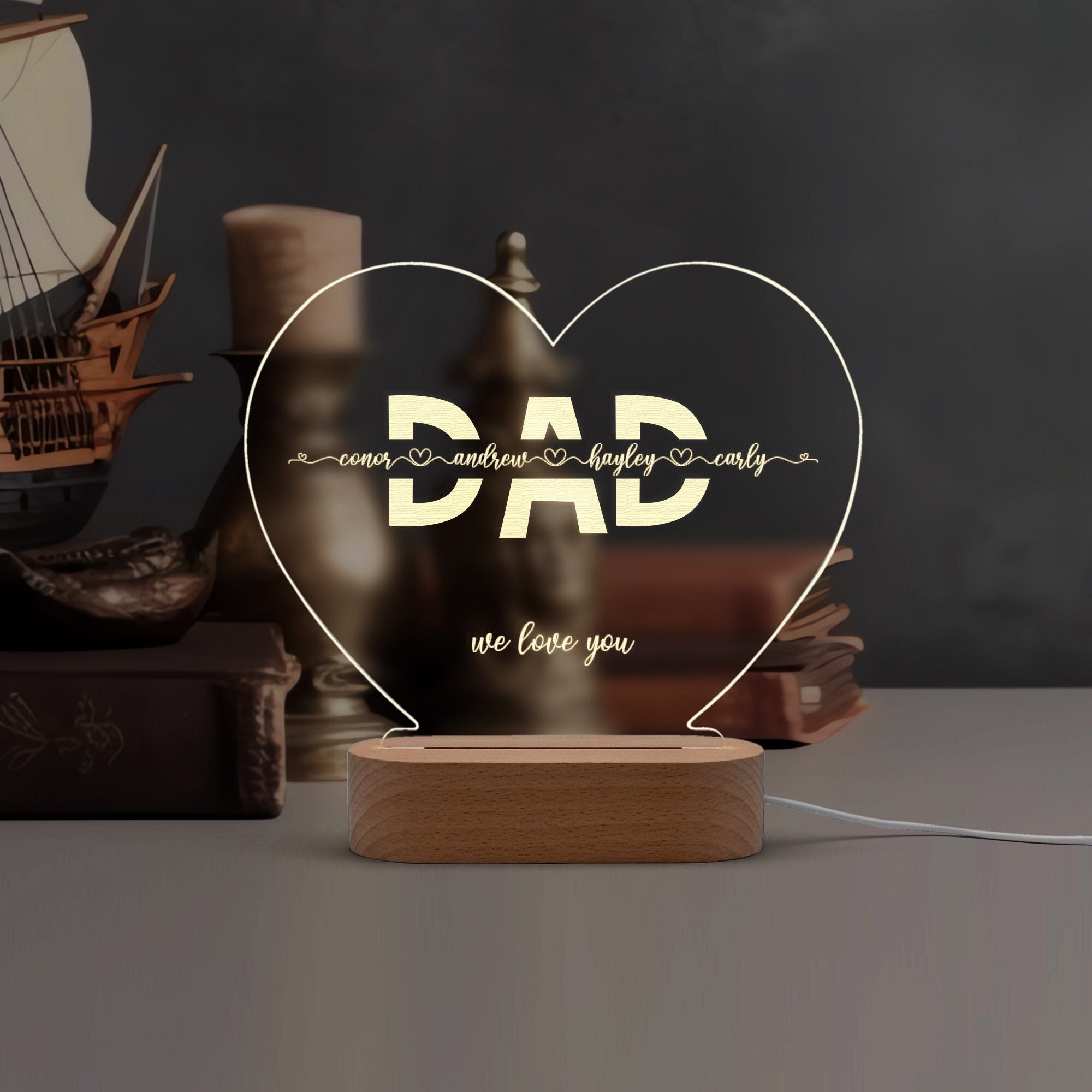 wowcugi Customized Acrylic Dad Night Light - to My Dad - Night Lamp Gifts  for Father's Day Birthday Christmas - Gifts from Daughter to Dad 