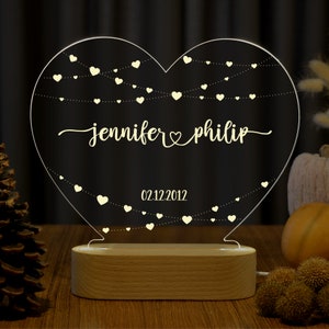 Luz nocturna personalizada para parejas, regalos románticos para parejas, regalos de aniversario, regalos de compromiso, luz nocturna personalizada, nombre y fecha imagen 8