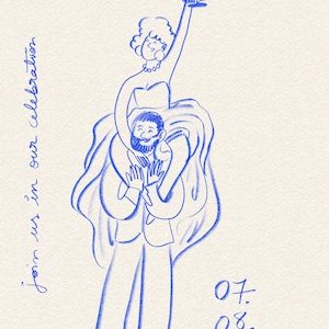 Personalised Wedding Invitation: Hand-Illustrated Couple portrait (Digital Download)