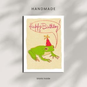 Paquete de 10 tarjetas de felicitación de rana / Tarjeta de cumpleaños divertida para un amigo / Interior en blanco / Tarjeta de aniversario con diseño moderno / Tarjeta de felicitación hecha a mano