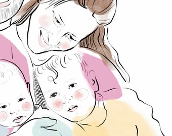 Hand-Drawn Watercolor Family Portrait: Custom Digital Art Gift