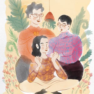 Ilustración personalizada de retrato familiar / Regalo personalizado hecho a mano para el Día de la Madre