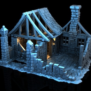 Rovina della casa 4 | Vecchia pietra Fantasy House Rovina Legno Edificio medievale Terreno da tavolo Terreno adatto per Warhammer Mordheim Frostgrave