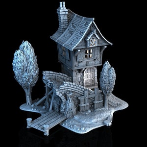 Ponte Rotto | Casa medievale con ponte in pietra fantasy con terreno da tavolo cavalcavia adatto a Warhammer Dungeons & Dragons