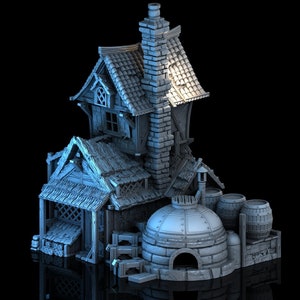 Distilleria del Prugnolo | Vecchia casa fantasy in pietra, edificio medievale in legno, terreno da tavolo adatto a Warhammer Age of Sigmar