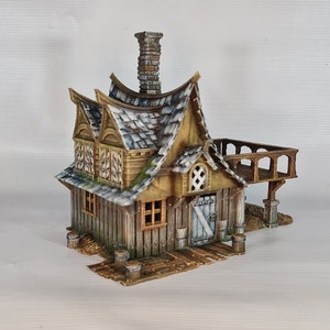 Cappello da River Masters | Vecchia casa fantasy in legno, edificio medievale, terreno da tavolo adatto per Warhammer Age of Sigmar Pathfinder