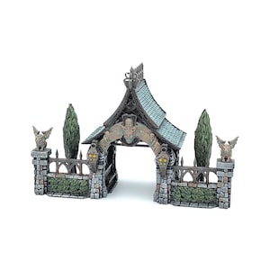 Lychgate | Vecchio cimitero fantasy cancello in pietra edificio medievale terreno da tavolo adatto per Warhammer Age of Sigmar Pathfinder