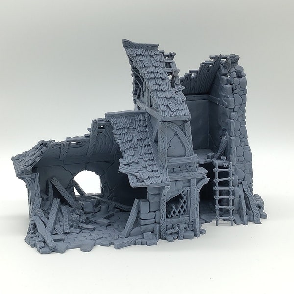 Miniature Stone Fantasy House Ruin Small Half Timbered Medieval Building 28mm Tabletop Terrain 32mm Terrain suitable for Warhammer Mordheim