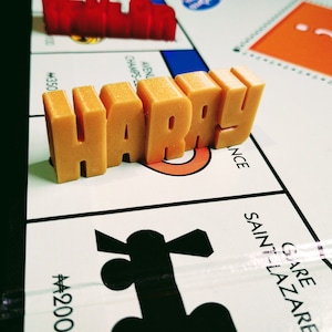 Personalized Monopoly pawns with first name and color of your choice, 3D printing on demand