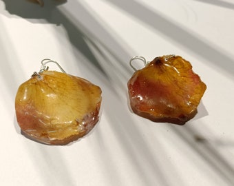 Rose leaf earrings, hanging earrings, unique
