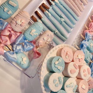 50 Pieces Bundle Gender Reveal Party Favors | Custom Sweet Treats for It&#39;s Boy or It&#39;s Girl | Pink or Blue Dessert Table Ideas, Aesthetic